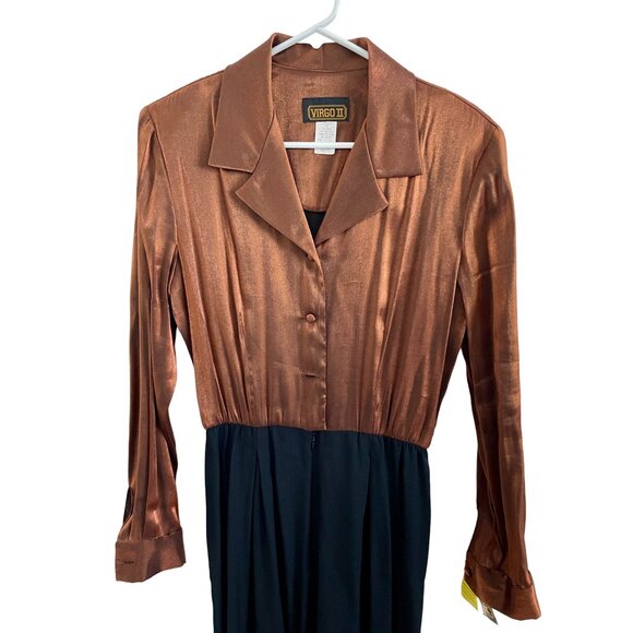 Vintage Virgo II Bronze Metallic Black Jumpsuit 80s/90s NWT Sz 8 - Picture 3 of 8
